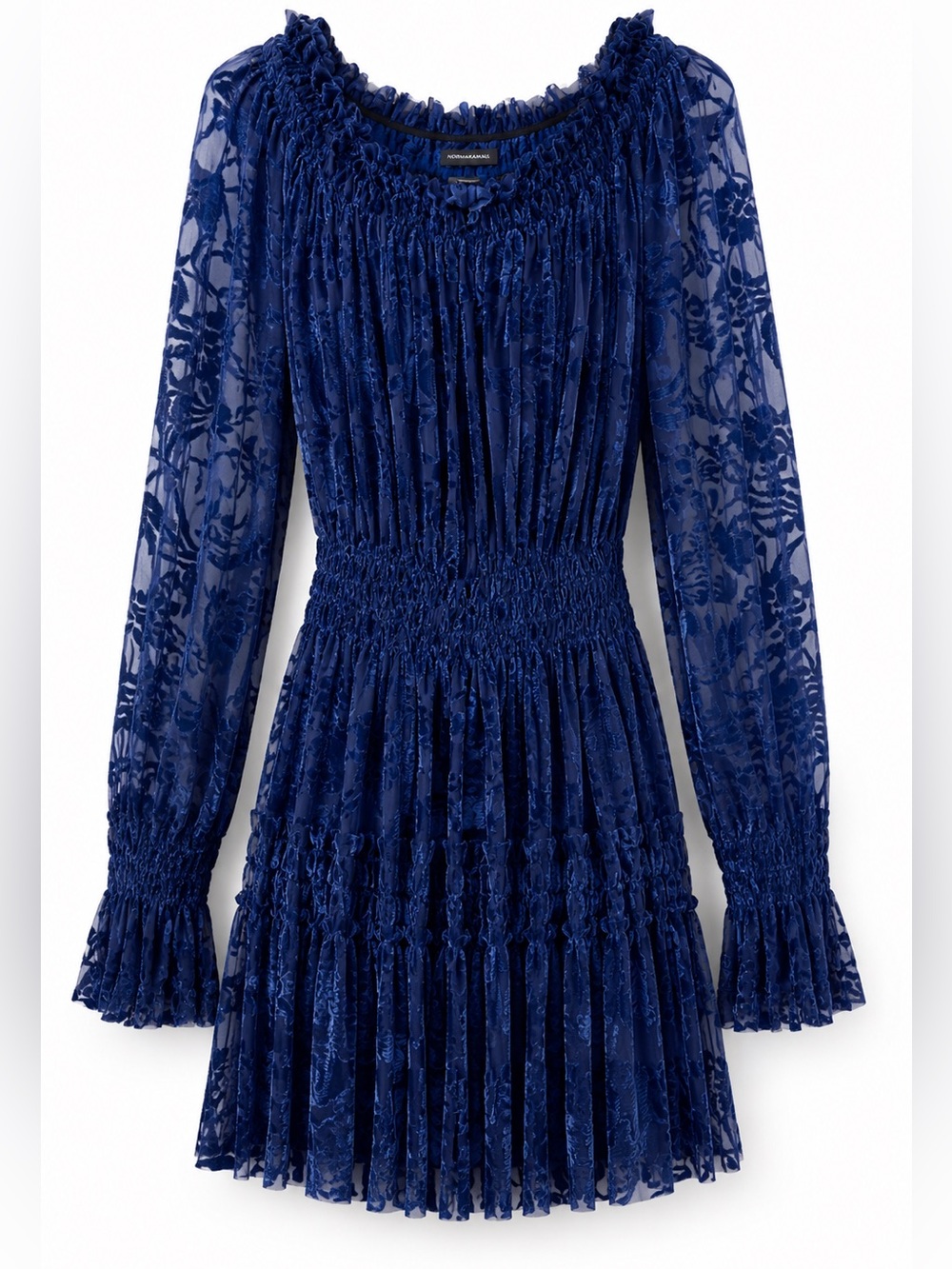 NWT Norma Kamali Long Sleeve Peasant Mini Dress in Midnight Blue ~ Size XXS & XS